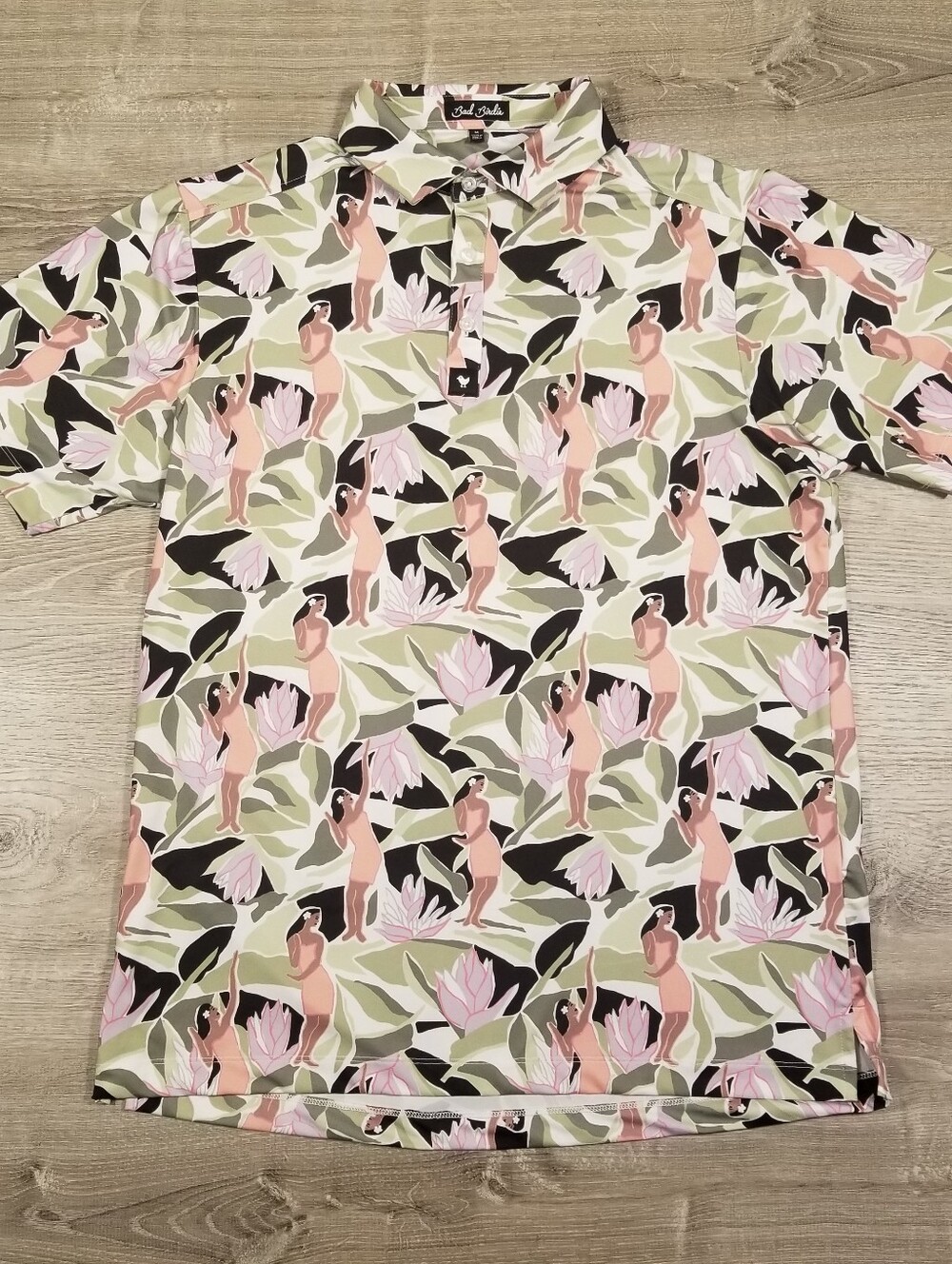 Bad Birdie Mens Golf Polo Medium Leilani Hula Girls AOP Performance Stretch